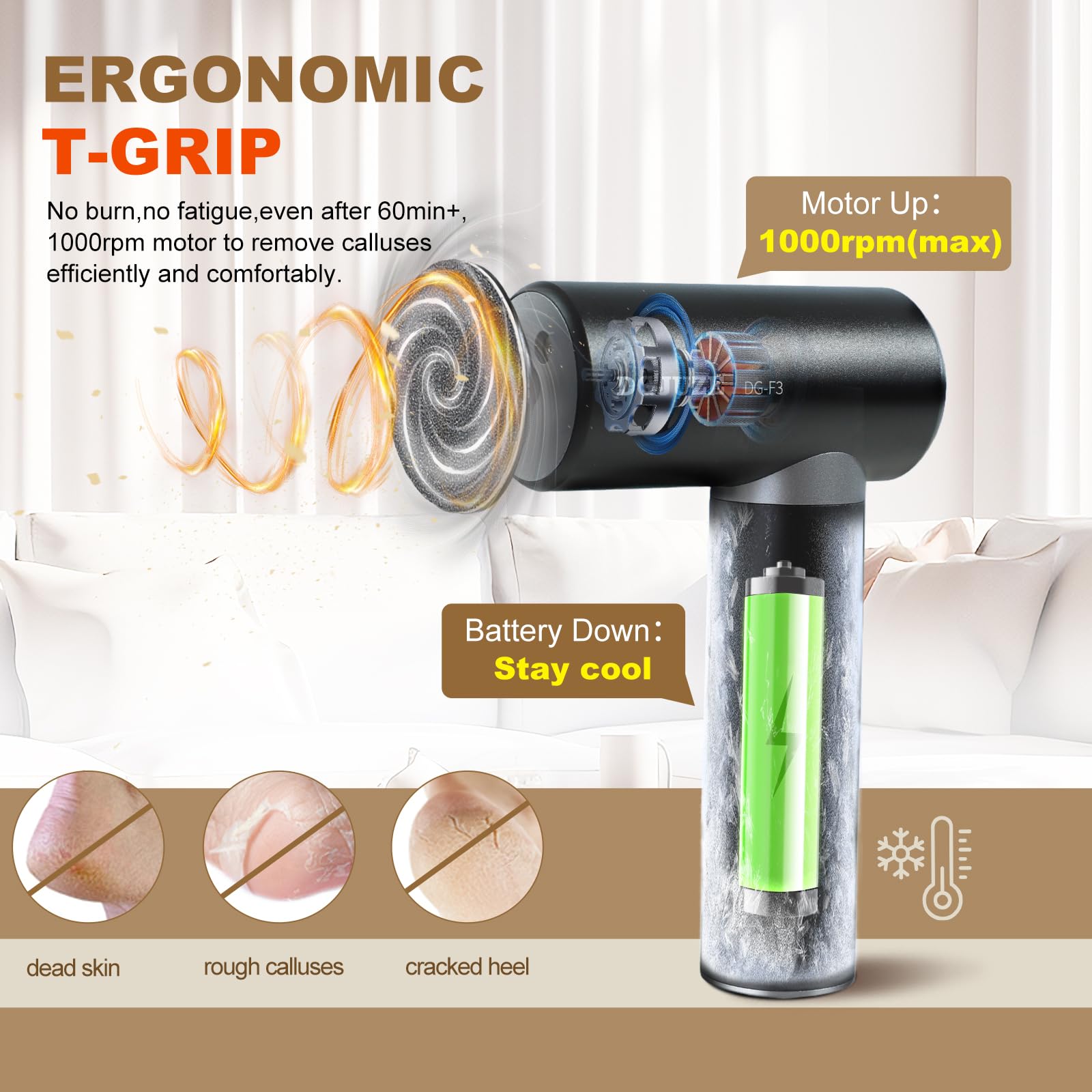 Premium Electric Foot Callus Remover, Rechargeable 3-Speed Foot File