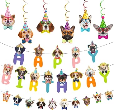 Knana 3Pcs Dog Birthday Banner Dog Face Party Banner Dog Theme Party Decorations Dog Themed Birthday Party Supplies
