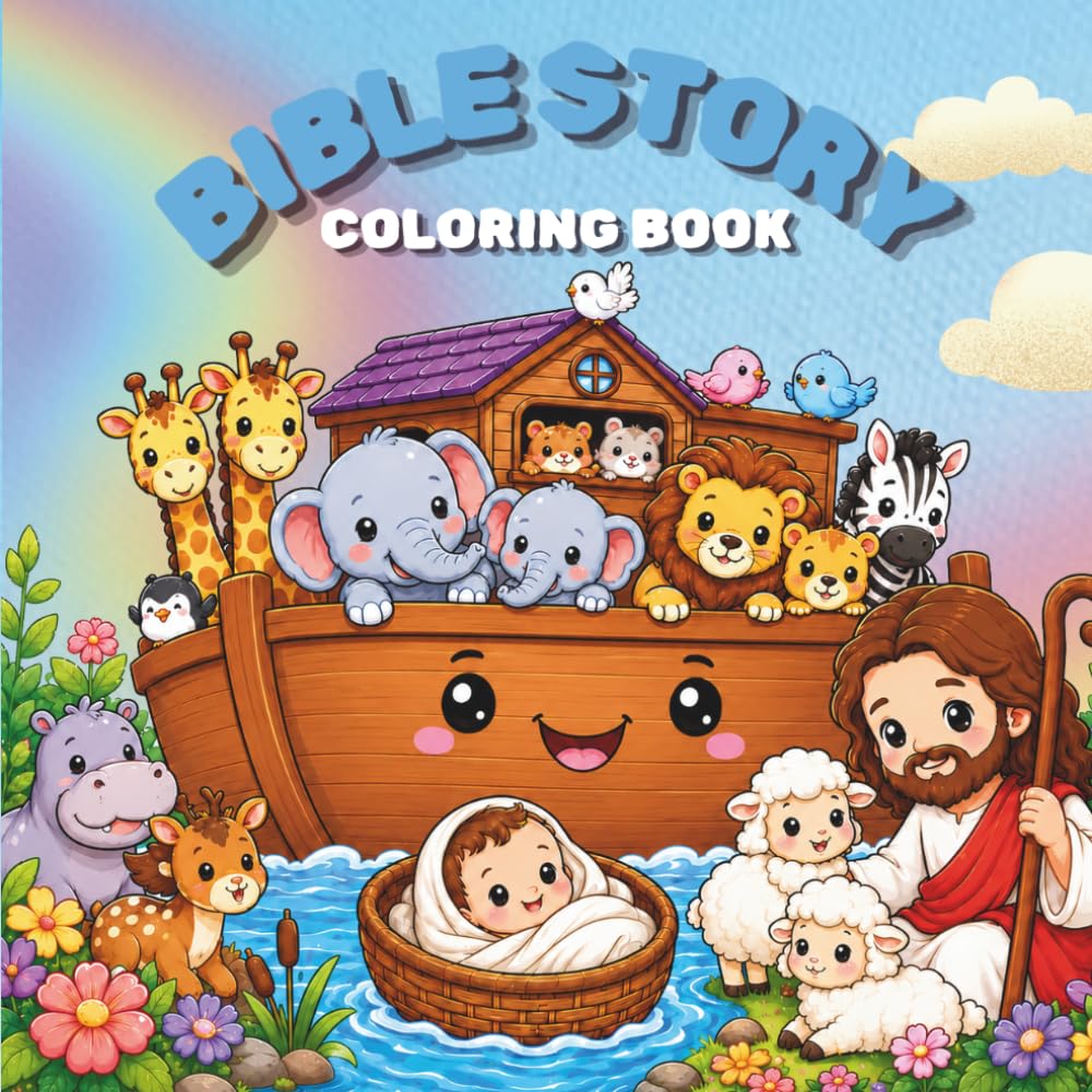 Bible Story Coloring Book for Kids: 40 Cozy, Fun & Faith-Filled Kawaii Bible Coloring Pages with Cute Animals, Bible Adventures, and Easy Christian Designs for Children