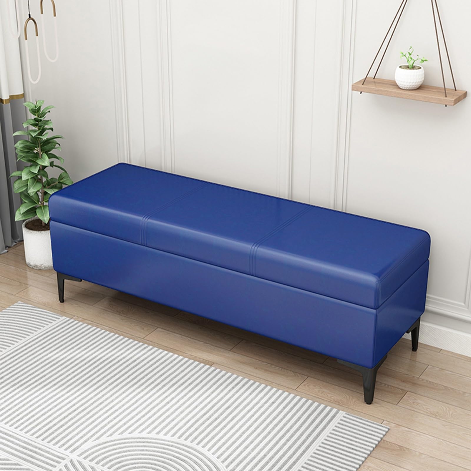 Banc ottoman de rangement extra-long en similicuir coffre 136 kg