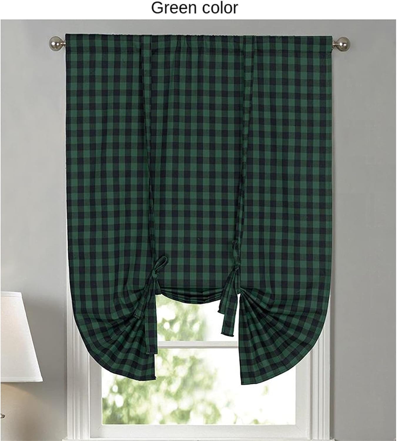 1 Panel Plaid Gingham Farmhouse Curtain,Tie Up Shade Curtain,Rod Pocket Valances for Kitchen/Living Room(Red/Green/Black) (Color : Green)