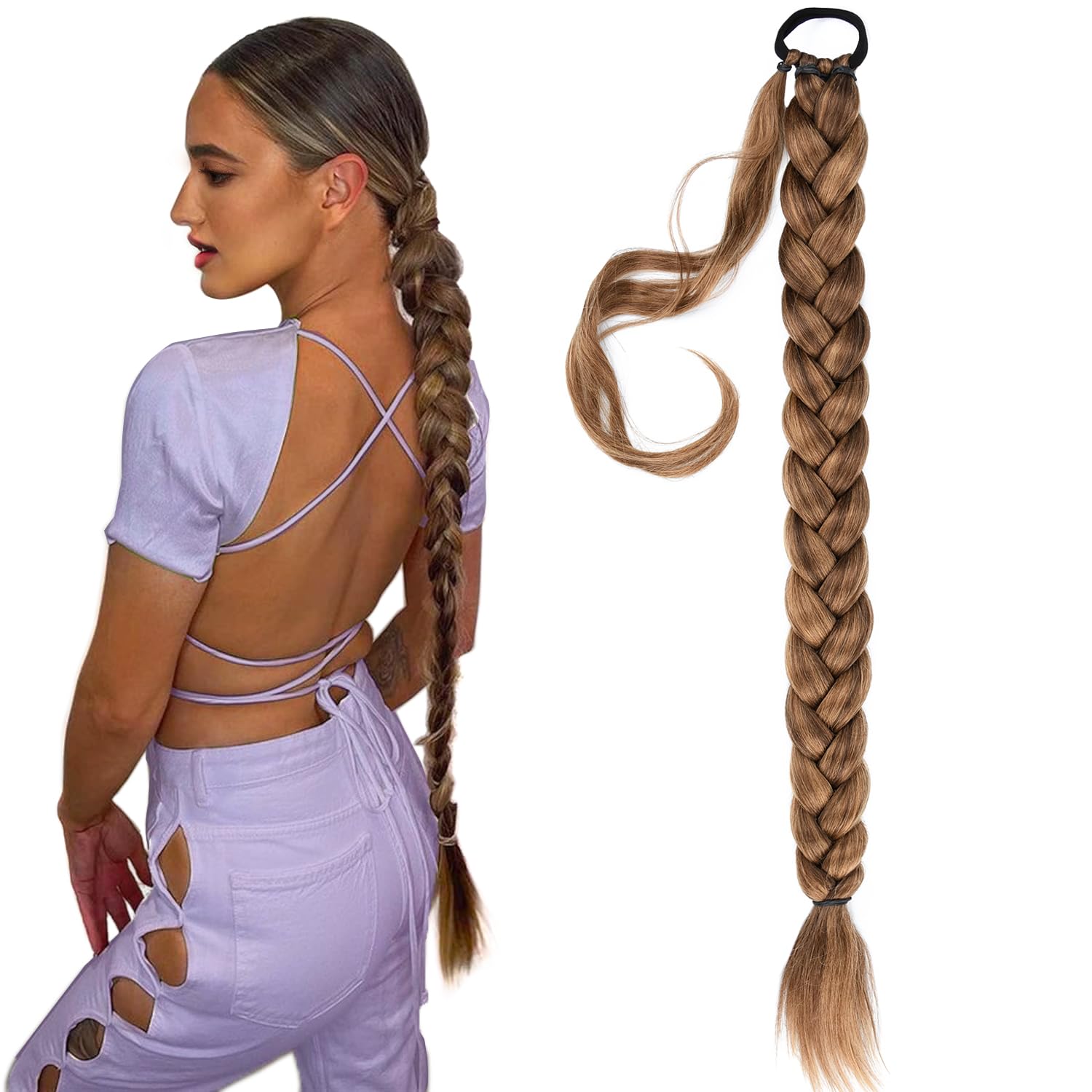 VOPPIS Long Braided Ponytail Extension 30 Inch Pre stretched Braiding Hair Extensions DIY Braid Ponytail Natural Soft Synthetic Hair Piece DIGUAN (