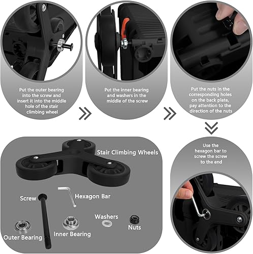 Vista 5 de Ruedas de Repuesto para Subir Escaleras para Carrito de Compras y Lavandería, Ruedas para Subir Escaleras de Carrito de Compras Triangular Trolley
