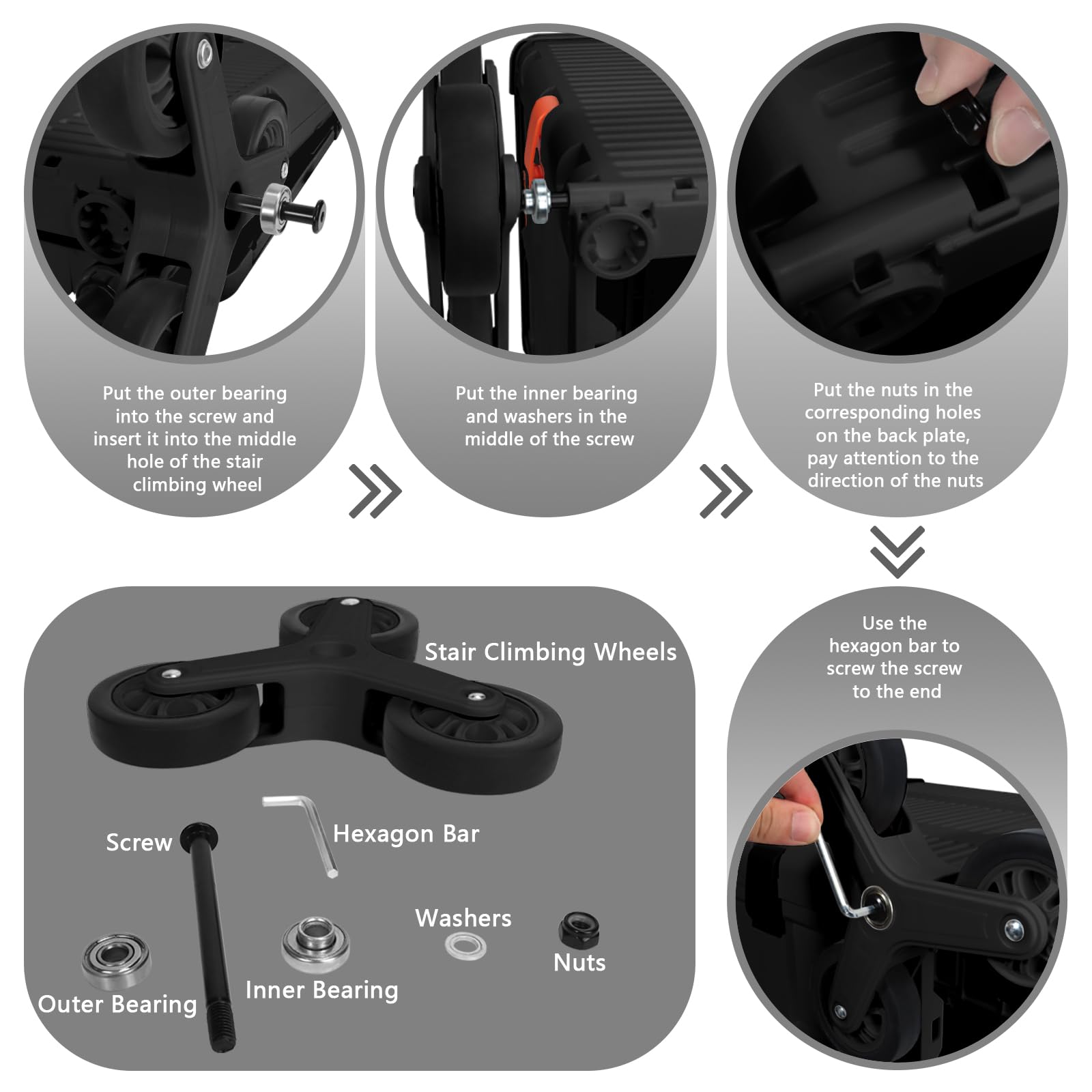 LexonElec x SELORSS 1 Paire de Roues de Remplacement Haute Résistance pour Escaliers - Roues Triangulaires Résistantes à l'Usure pour Chariot de Courses Pliable - Comprend Outil d'Installation