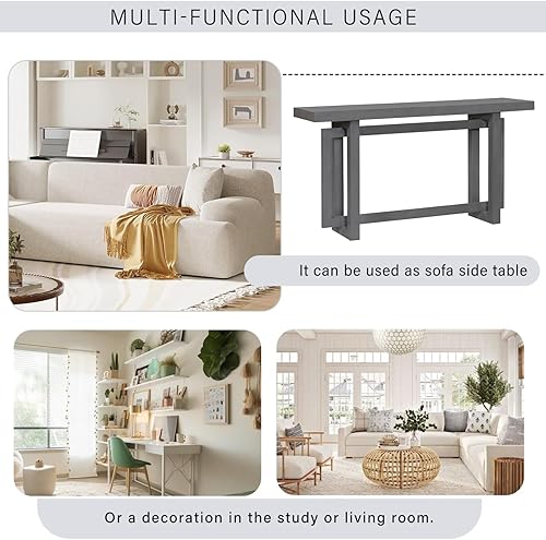 Miniatura 6 de Mesa consola de madera maciza, 59.1 pulgadas, entrada extralarga, mesa de sofá para entrada, pasillo, sala de estar, vestíbulo, estilo minimalista