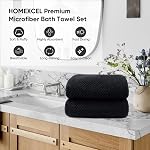 HOMEXCEL Bath Towel Set Pack of 2, (27 x 54 Inches) Microfiber Ultra Soft Highly Absorbent Bath Towel, Lightweight and Quick Drying Towels for Body, Sport, Yoga, SPA, Fitness, Black