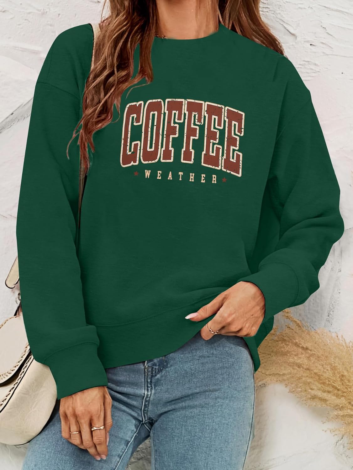 LOTUCY Coffee Sweatshirt for Women Coffee Weather Crewneck Sweatshirt Casual Autumn Fall Long Sleeve Shirt - Image 2