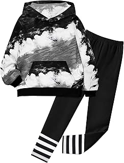 Qaoerde Girls Clothes Long Sleeve Tie Dye Hoodie Sweatshirt Tops and Leggings Sweatpants 2 Piece Fall Winter Outfits 6-12Y