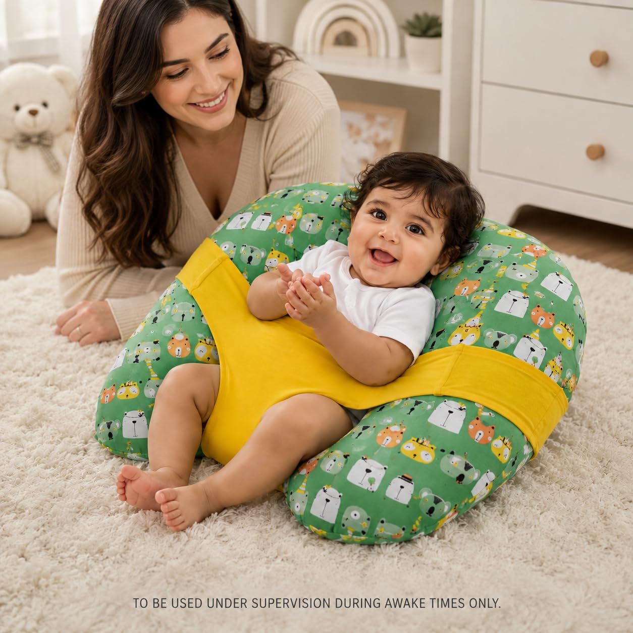 Kradyl Kroft 5in1 Baby Feeding Pillow with 100% Cotton Removable Cover | Breastfeeding Pillow | Nursing Pillow with Belt and Hoop (Green Panda) 1