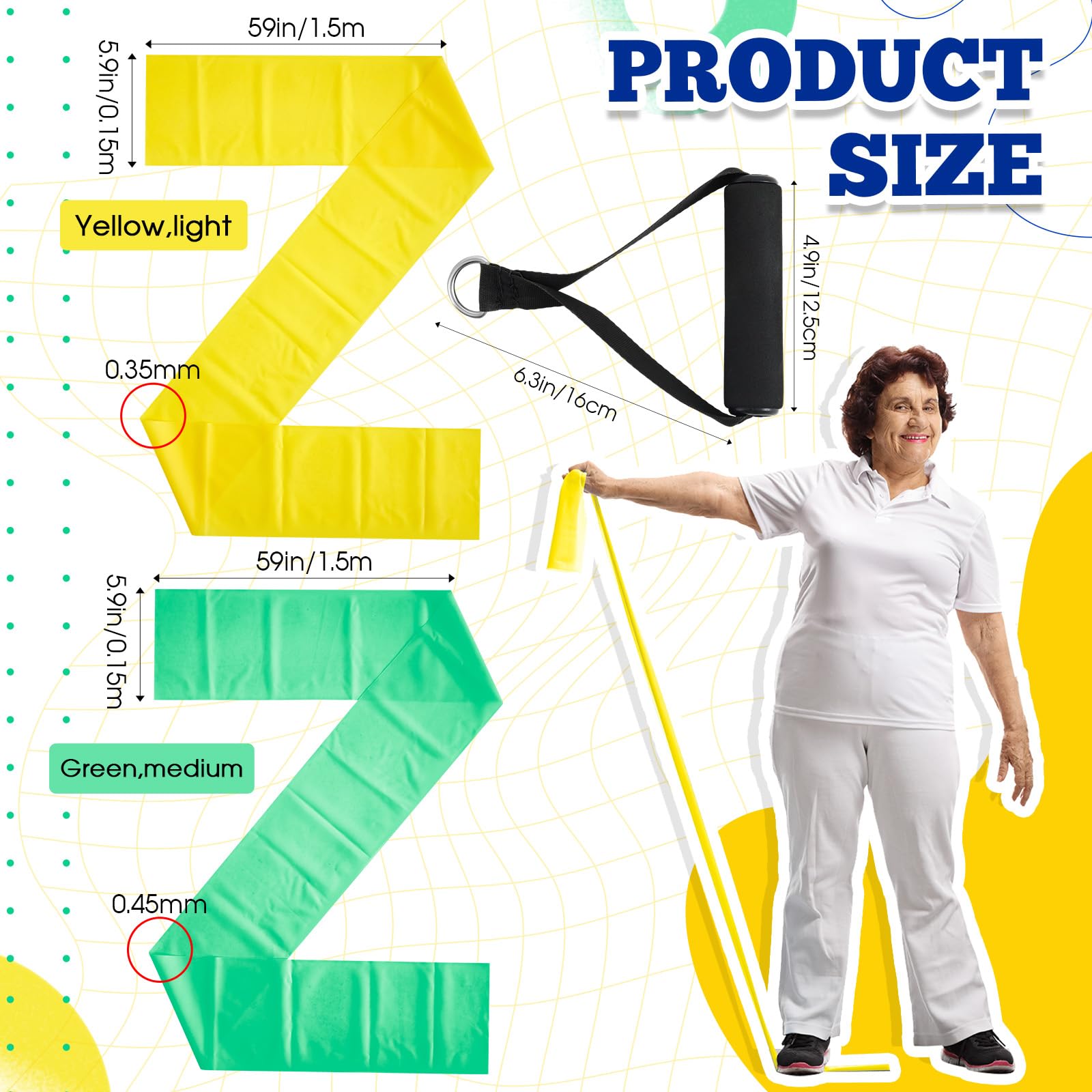 Relaxgiant 2 Pcs Resistance Band with Handles Chair Exercise Physical Therapy Band for Seniors Citizen Gifts Elderly Women Therapy, Stretch, Recovery, Home Exercise(Yellow,Green)