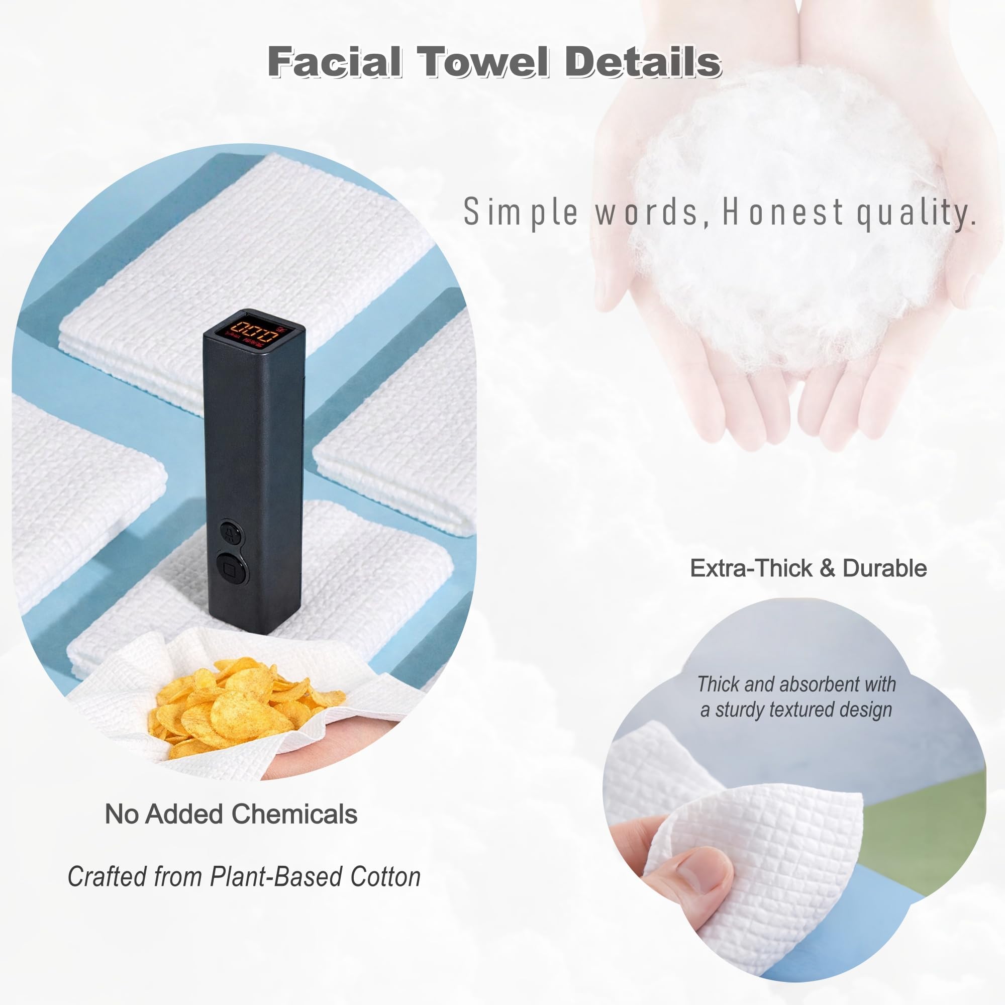Toallas limpias, toalla facial 100% USDA de base biológica, gruesa, toalla multiusos, lavado y secado facial, toallitas secas desmaquillantes, toallas faciales desechables, paquete de 3 (210