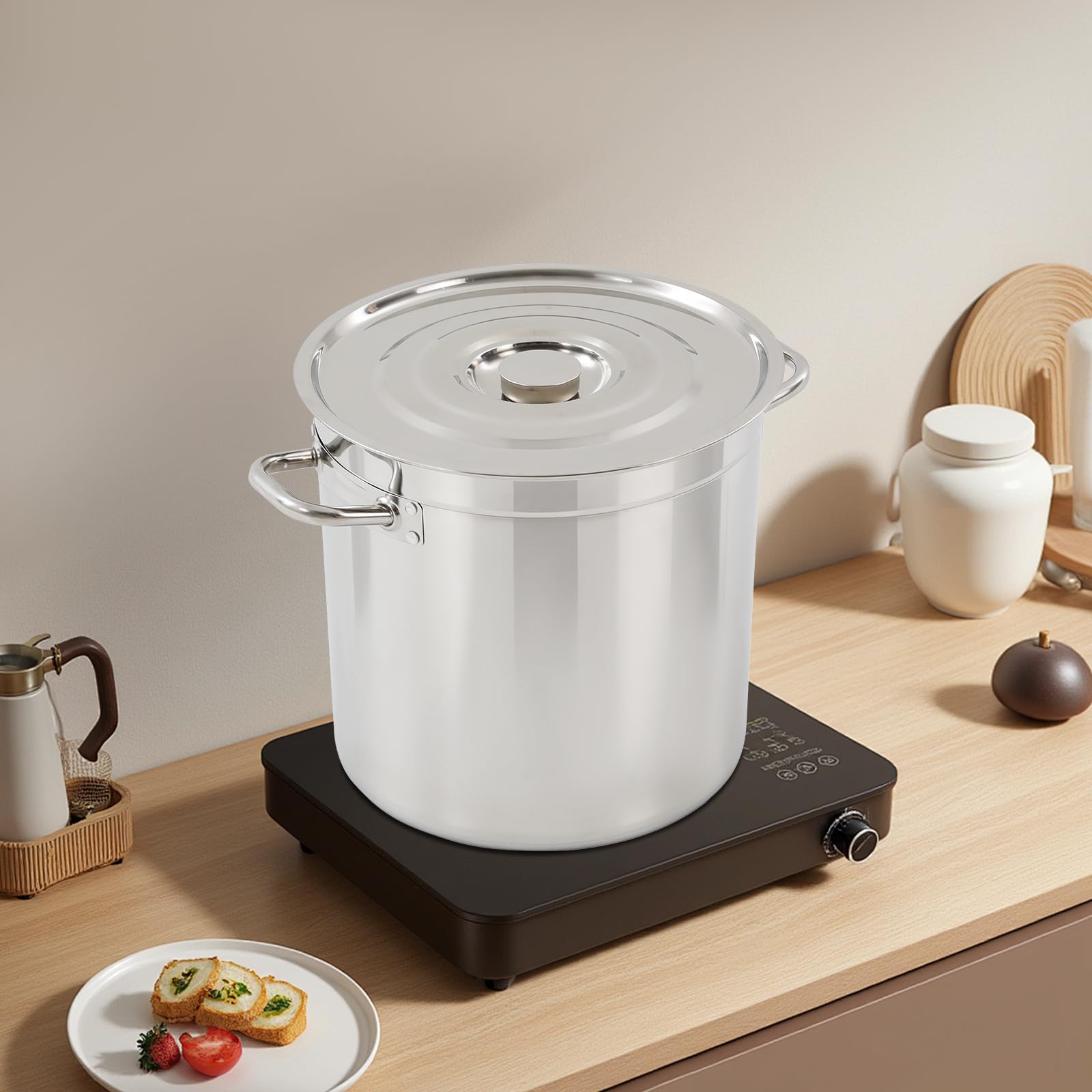 Garnek do zupy ze stali nierdzewnej 35 l z pokrywką Ø 35 cm | Pojemność ponad 35 l, otwór Ø 35 cm, z pokrywką, do gospodarstwa domowego i gastronomicznego, stal nierdzewna