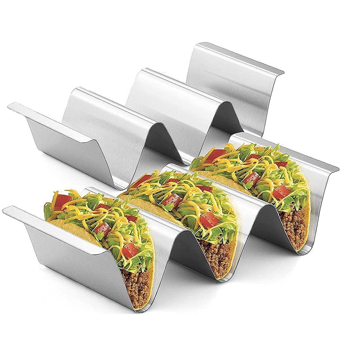 Zwenjuan Stainless Steel Taco Holder Stand,2 Pcs Wave Taco Holder Stand U-Shaped Taco Stand Safe For Dishwasher And Oven, Taco Rack Trays For Home Mexican Restaurant Kitchen Cafe