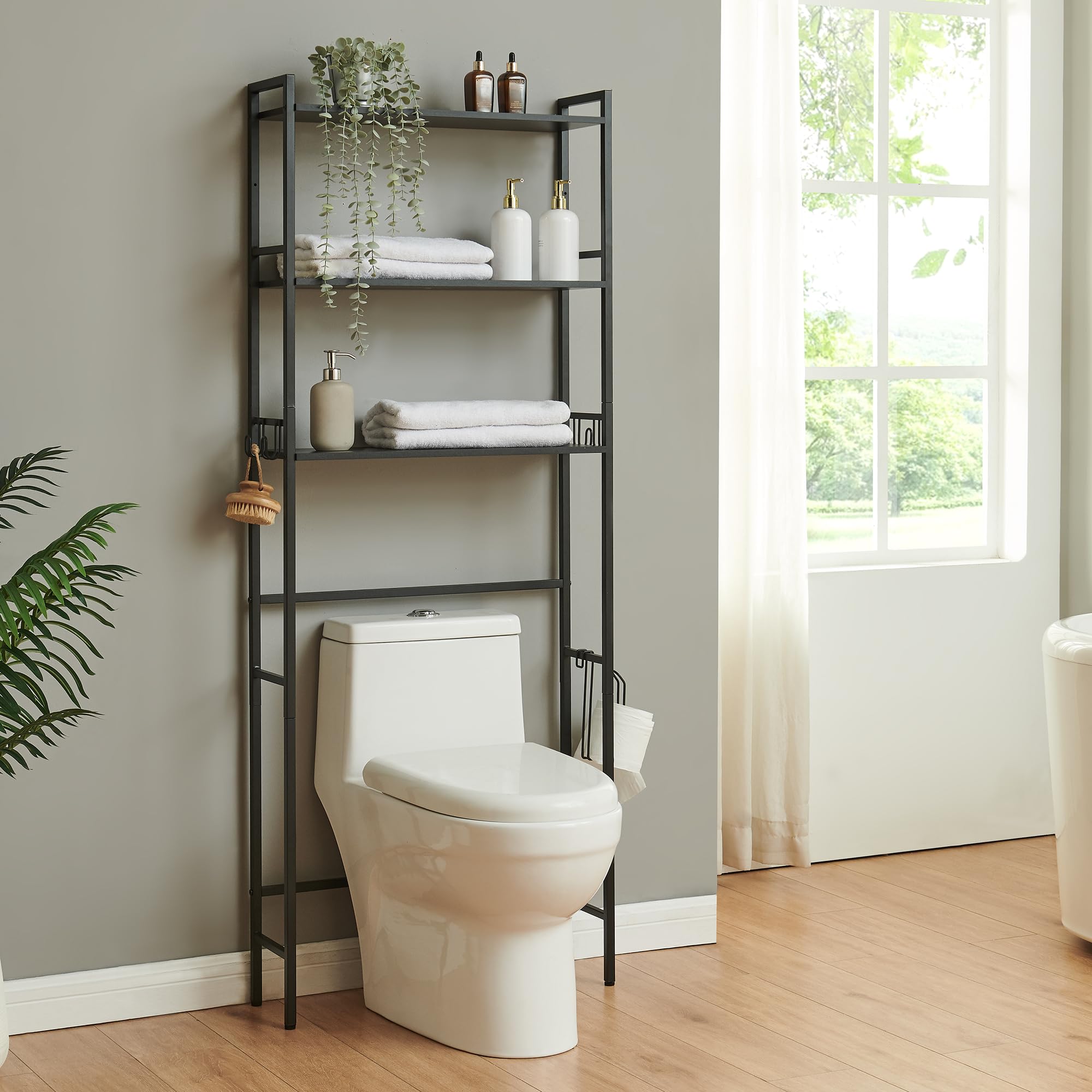 [en.casa] Mueble de Baño Ljukhobro sobre el Inodoro Estantería de Baño con 3 Estantes Armario Alto para Cuarto de Lavado Diseño Industrial 164 x 64 x 20 cm - Negro