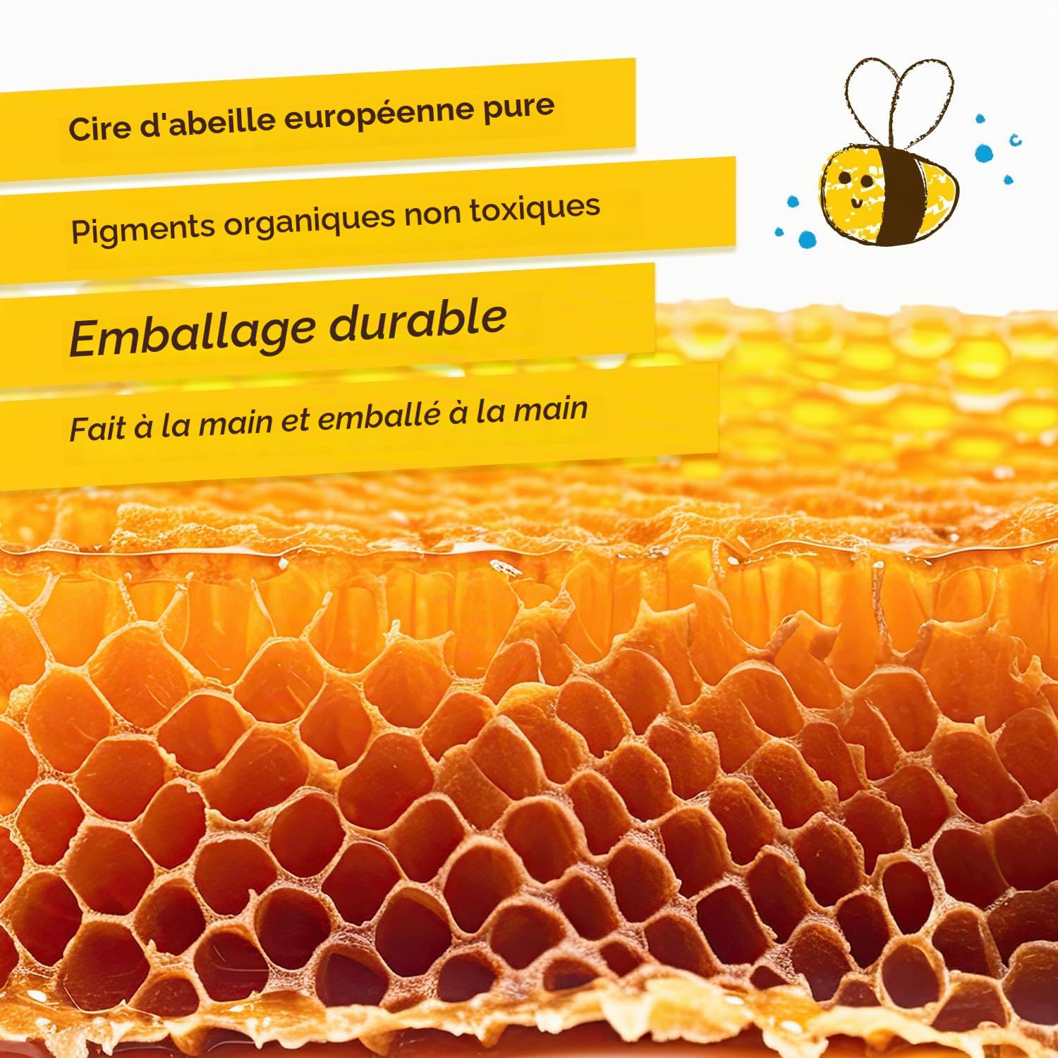 Crayons à la cire d'abeille Junior – 6 couleurs – Crayons pour tout-petits – Non toxiques pour les années 1–3 ans – Fabriqué en cire d'abeille européenne