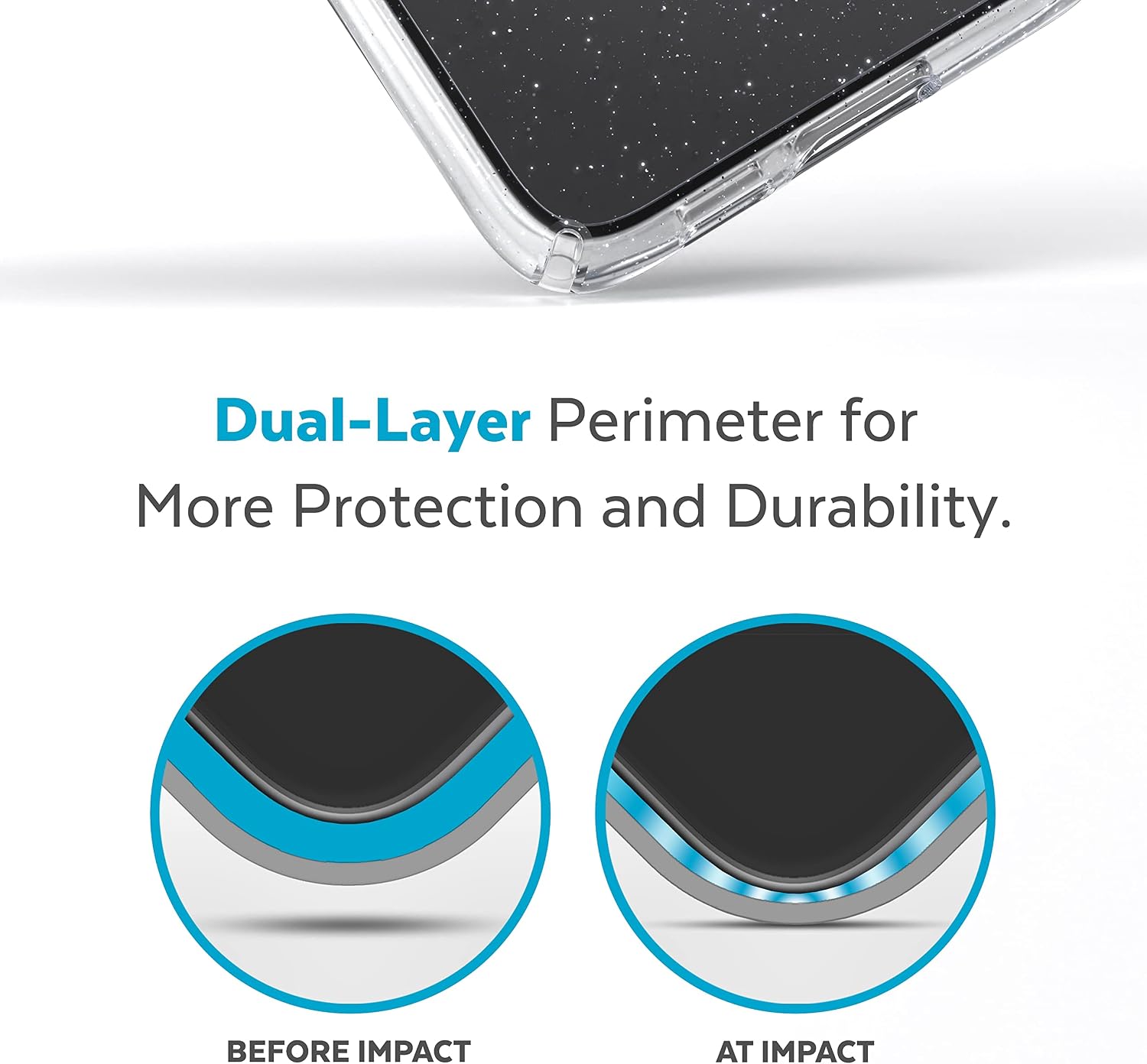 Speck Presidio Perfect Clear Samsung Galaxy S23 Case - Drop & Camera Protection, Clear Phone Case, Wireless Charging Compatible, Shock Absorbant, Galaxy S23 Case - Platinum Glitter