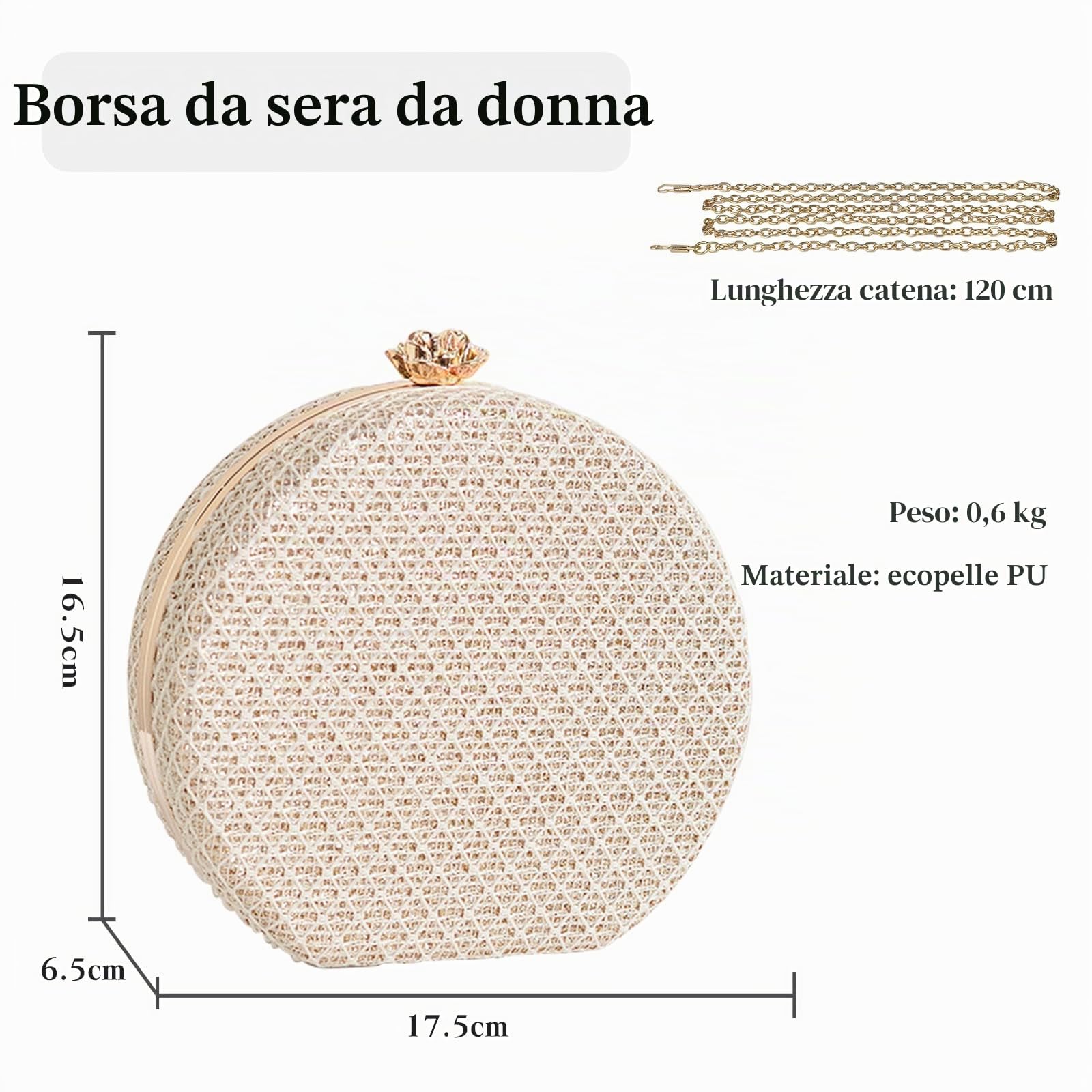 CORIOS Borsetta da Sera Donna Clutch in Rotonda Pochette Piccolo con Catena Borsa a Mano Borsa a Spalla Pelle PU Borsa a Tracolla per Cocktail Festa Ballo Cerimonia Giallo