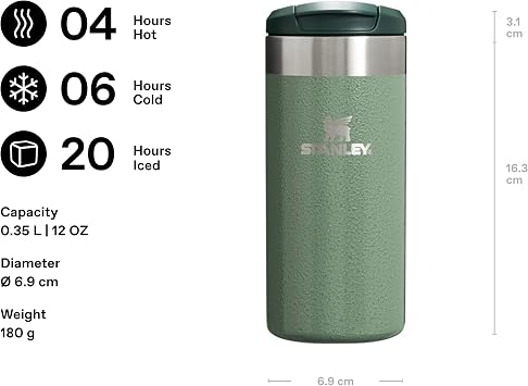 Stanley The Aerolight Transit Mug Thermos Cup, Green (Hammertone Green), 0.35 Liters