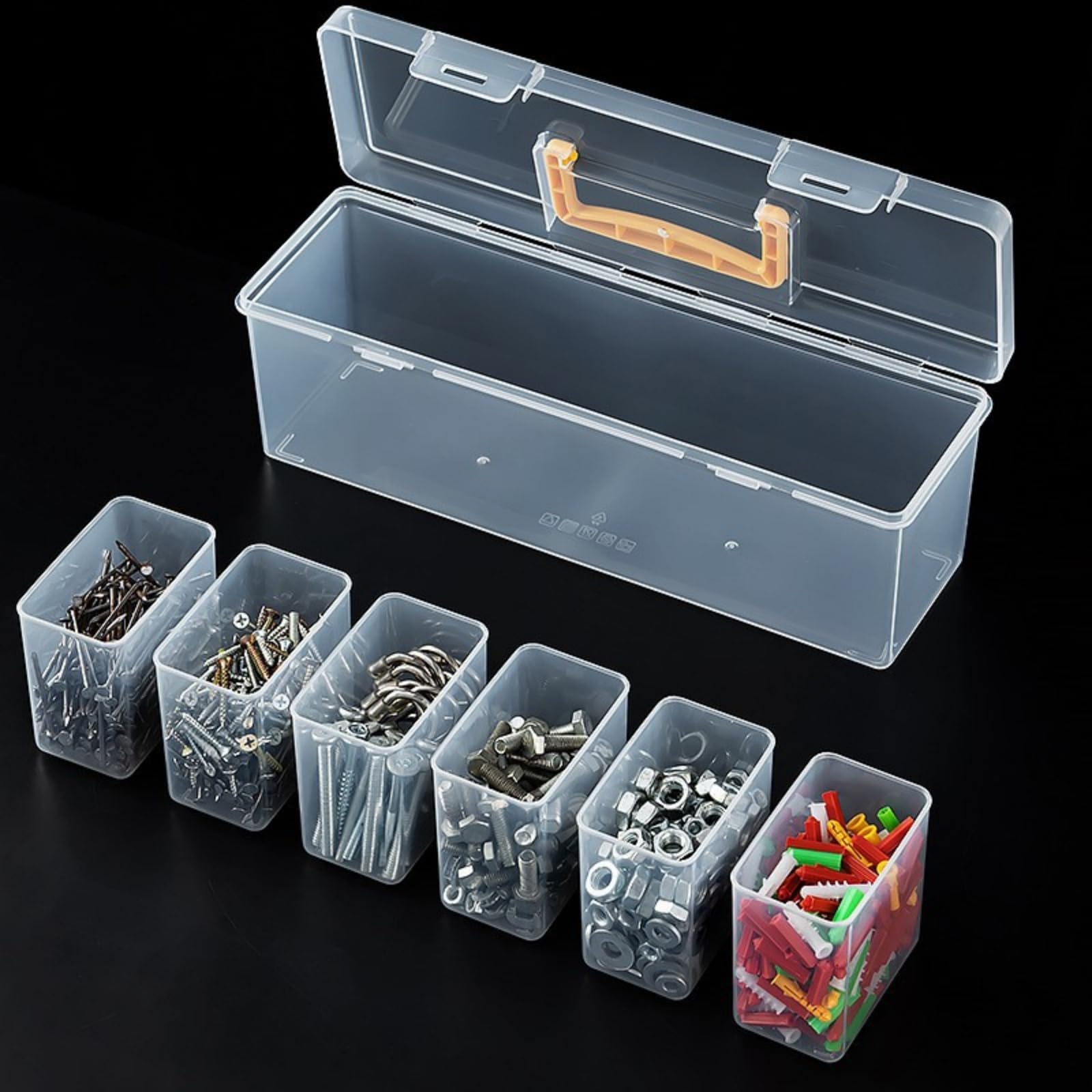 Caja de almacenamiento de hardware de múltiples compartimentos con asa, organizador de herramientas portátil para tornillos, clavos y piezas pequeñas — view 3