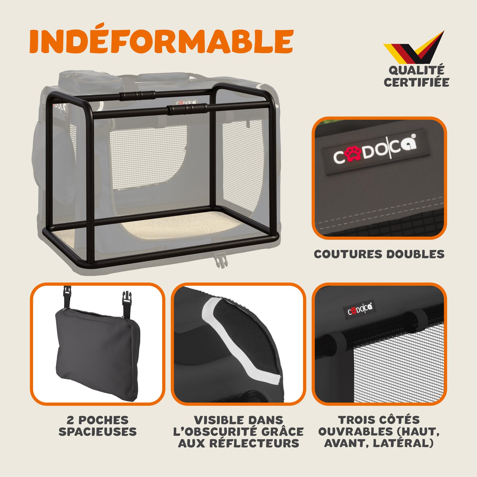 CADOCA® Cage de Transport XL Anthracite pour Animaux Chien Chat Rongeur Respirant Pliable Sac de Transport Matelas Douillet
