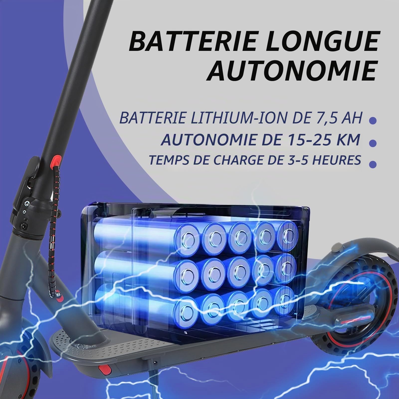 Trottinette Électrique pour Adultes avec Batterie Li-ION 7.5 Ah, Contrôle Via APP et Affichage LED, Capacité de Charge Max 120 kg, Autonomie 15-25 km, E-Scooter Robuste et Performant