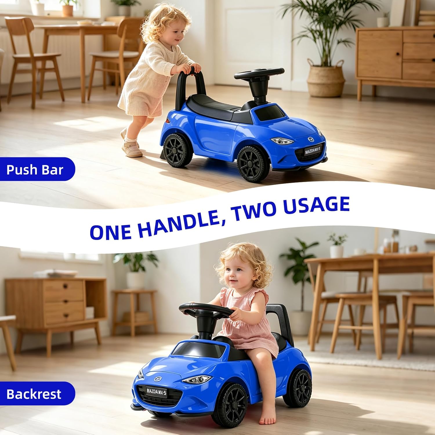 HEIMILI Mazda MX-5 Licensed Kids Push Car, Foot to Floor Toddler Ride On Toy for 1-2 Years Old, Baby Sliding Car with Storage & Anti-Tip Bumper Guard (Blue)