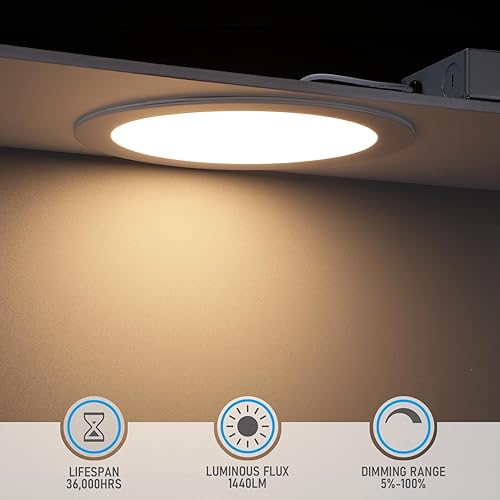 Miniatura 10 de TORCHSTAR Paquete de 12 luces empotrables LED ultrafinas de 4 pulgadas 5CCT con caja de conexiones, aluminio, 2700K3000K3500K4000K5000K, 5%-100%