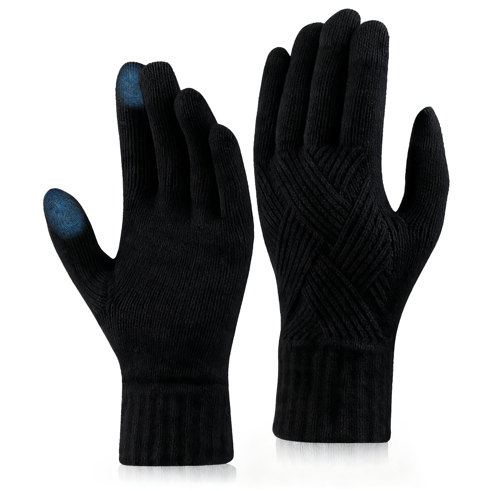 Yxelydriail Warm Gloves Winter, Knitted Touch Screen Gloves, Anti-Slip Thermal Glove Warm and Windproof Winter for Outdoor Cycling Hiking for Men and Women (Black)
