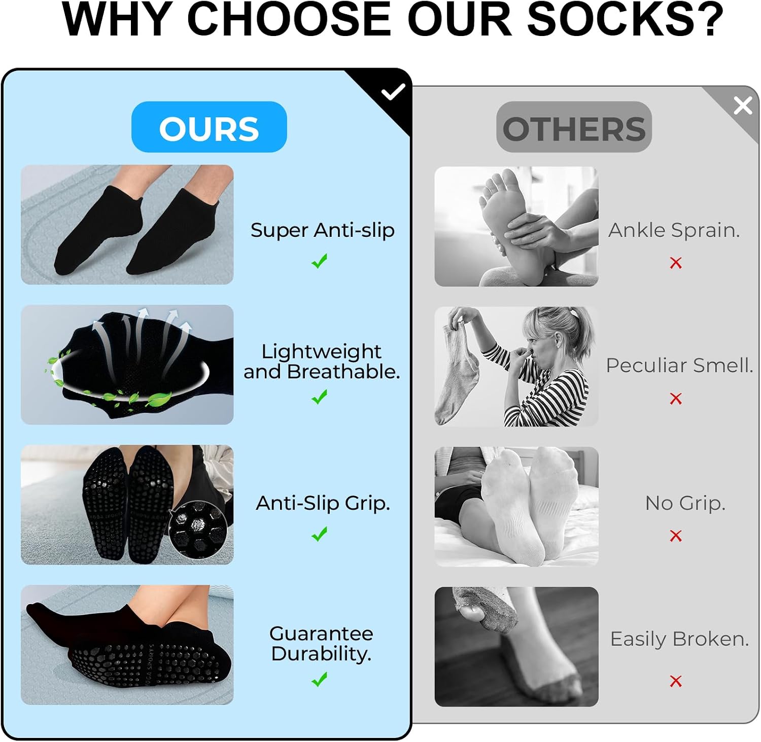 Pilates Grip Socks, Non Slip Ankle Yoga Socks for Women, Athletic Grippy Socks for Barre and Workout, 3 Pairs