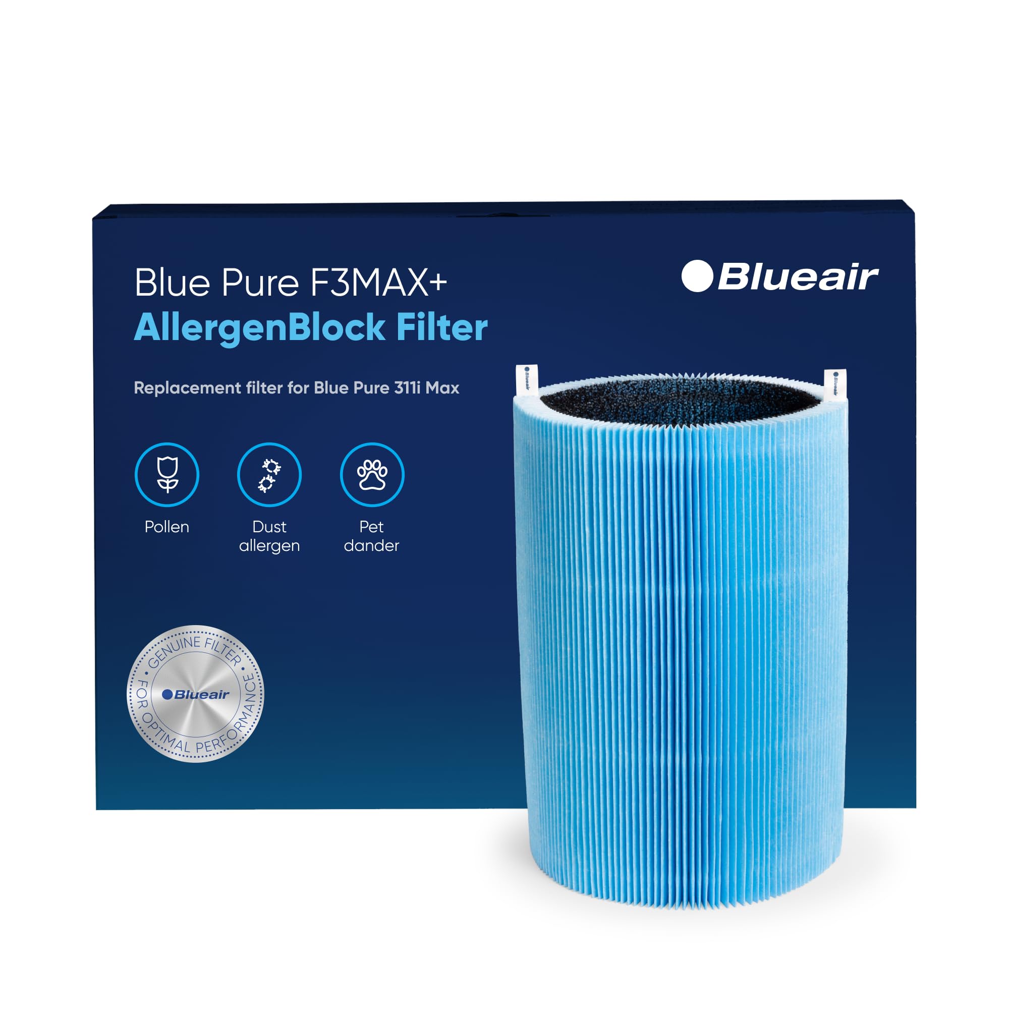 Blueair Blue Pure 3450i Max Series Filtr AllergenBlock, oryginalny filtr zastępczy dla alergii, pyłków, kurzu, sierści zwierząt domowych, do oczyszczacza powietrza Blue Pure 3450i Max