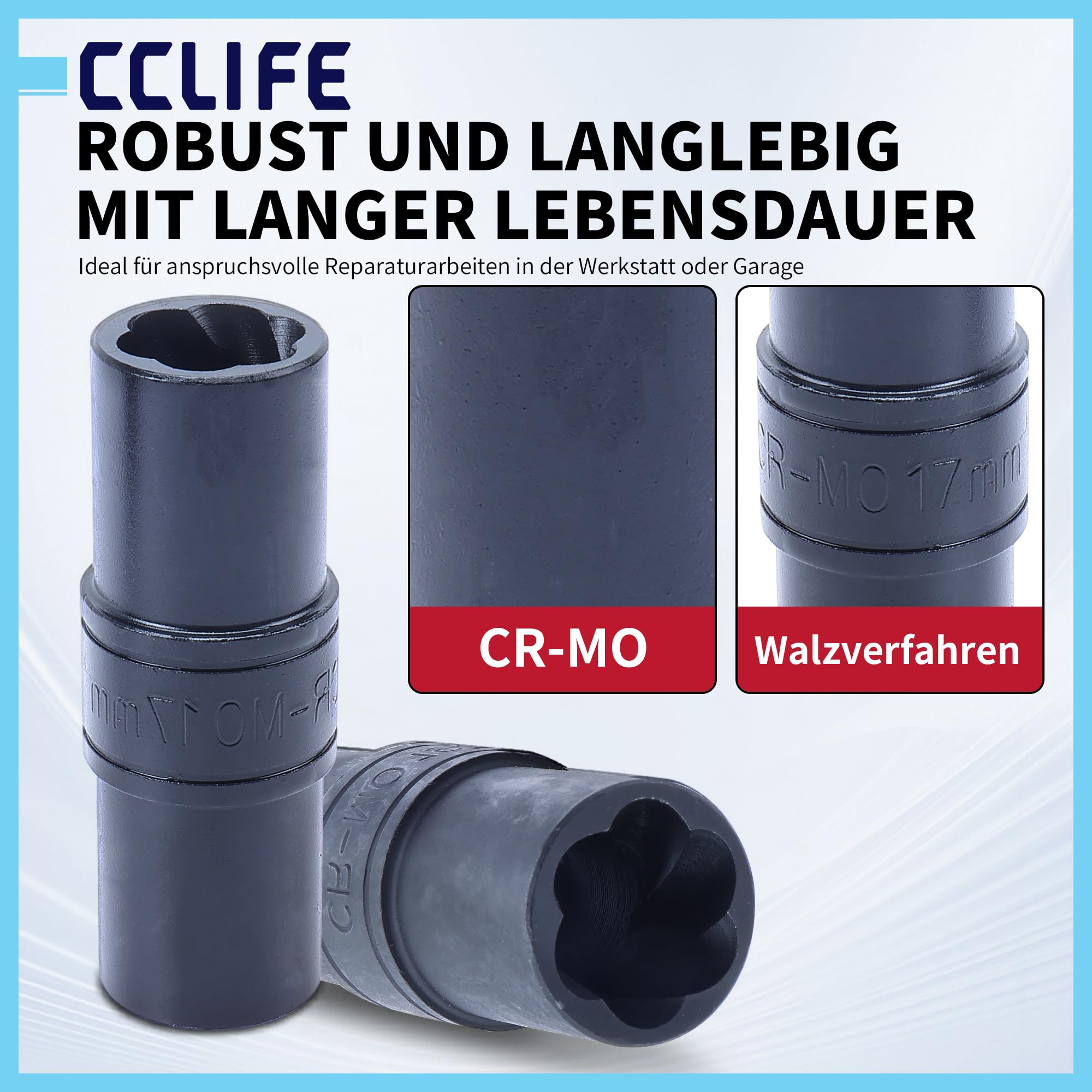 CCLIFE Zestaw wykrętaków nakrętek 1/2 cala - 17/19/21 mm Twist Socket Set - Damaged Lug Nut Extractor for Rusted & Rounded Bolts - CR-MO Steel Sockets for Auto Workshop & DIY