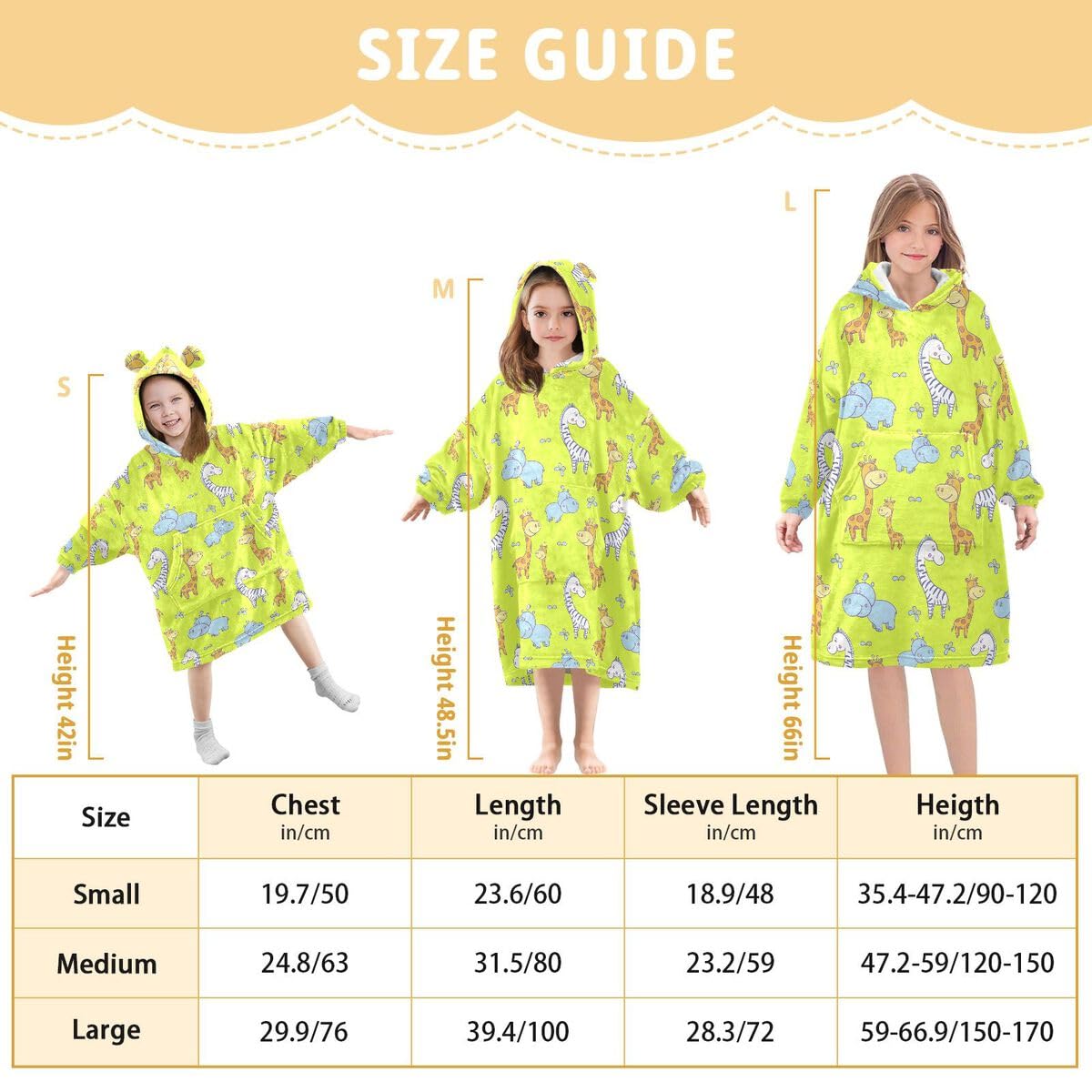 Żółta żyrafa dziecięca przenośna bluza z kapturem, oversize, sweter, kreskówka, zwierzęta, zebra, dla chłopców i dziewczynek w wieku 3-14 lat