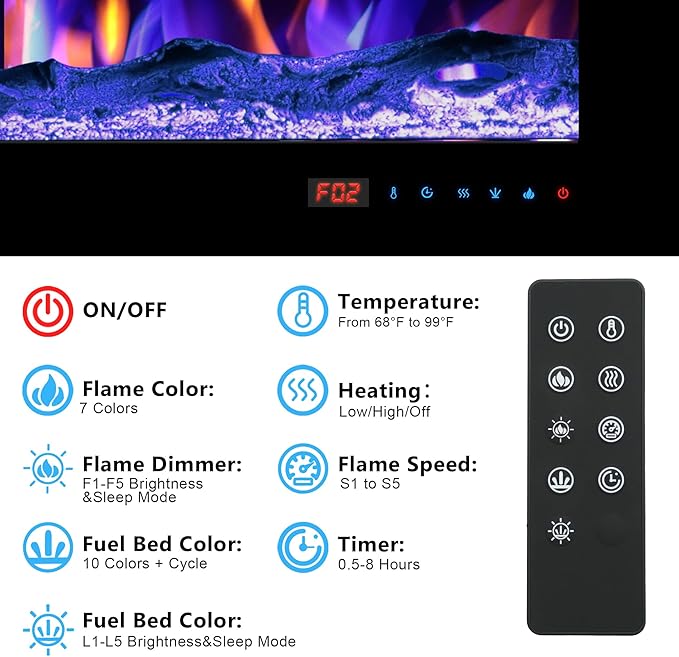 Chimenea eléctrica Kentsky de 48", montaje en pared e inserto, llama color mixto miniatura 4