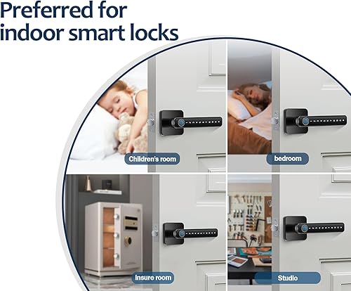 Miniatura 9 de Cerradura Inteligente de Perilla de Puerta con Huella Dactilar 4 en 1 - No Requiere Aplicación, Cerraduras de Puerta para Dormitorios y Oficinas,