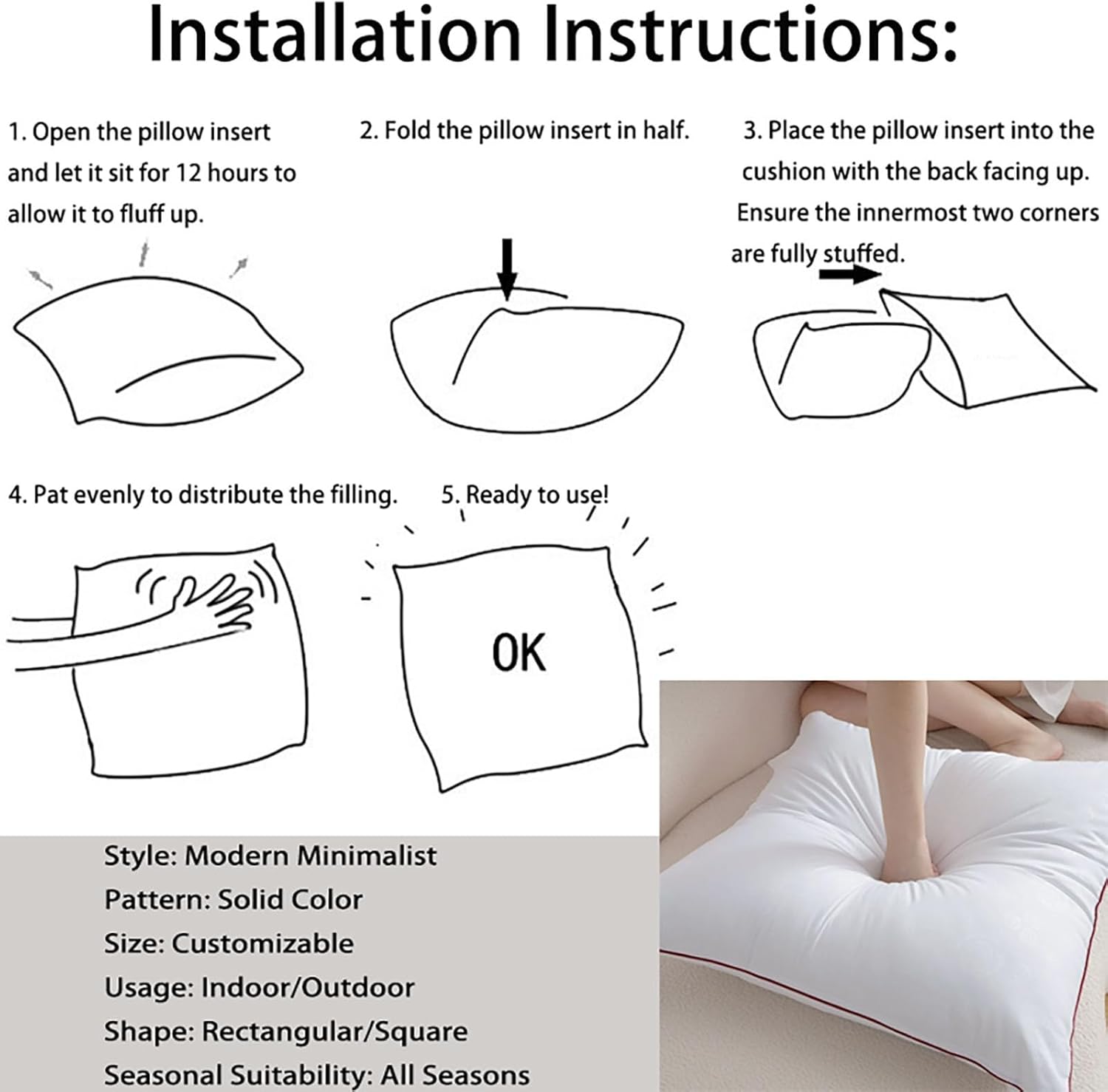 Pillow Inserts Extra Large Square & Rectangular | PP Cotton Cushion Inner Pads Stuffers Core for Decorative Couch Sofa Bed Living Room | Customizable (75x95 cm)