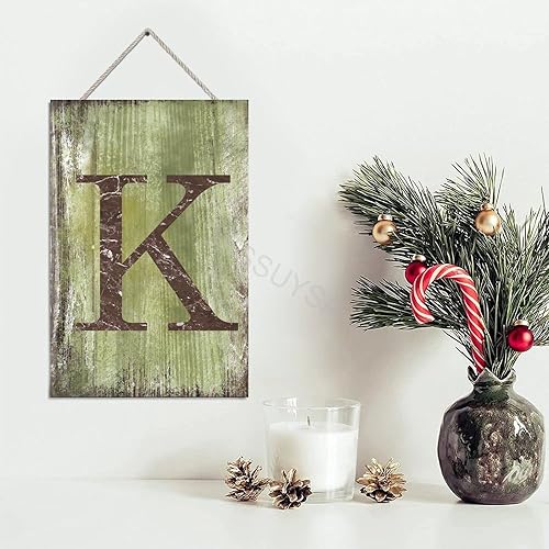 Vista 267 de Letrero colgante de madera con letra J, letrero de madera para decoración del hogar, 26 letras del alfabeto de metal, placa de madera, decoración