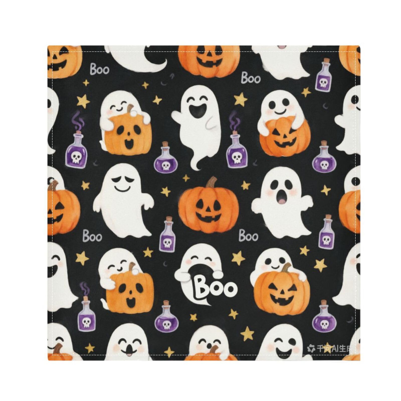 Ttgoth Halloween Boo Cloth Napkin Set of 6 Washable & Reusable Dinner Napkins for Dining Table, Banquets, Wedding, Party, 50x50 cm