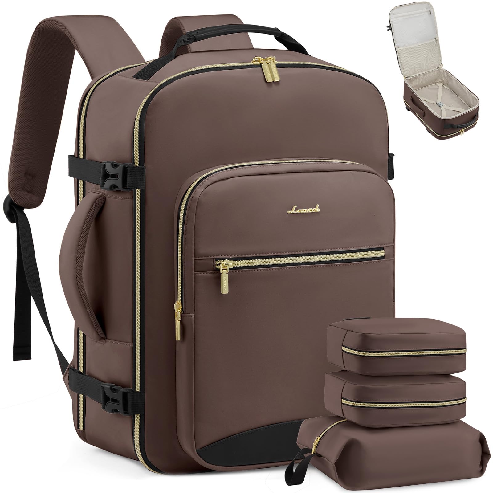 LOVEVOOK 50L Travel Backpack Flight Approved Carry on Backpack,3 Packing Cubes,Waterproof Personal Item Travel Bag,TSA Carry on Luggage Suitcase Travel Essentials,Gifts for Women &amp; Men,fits 18" Laptop