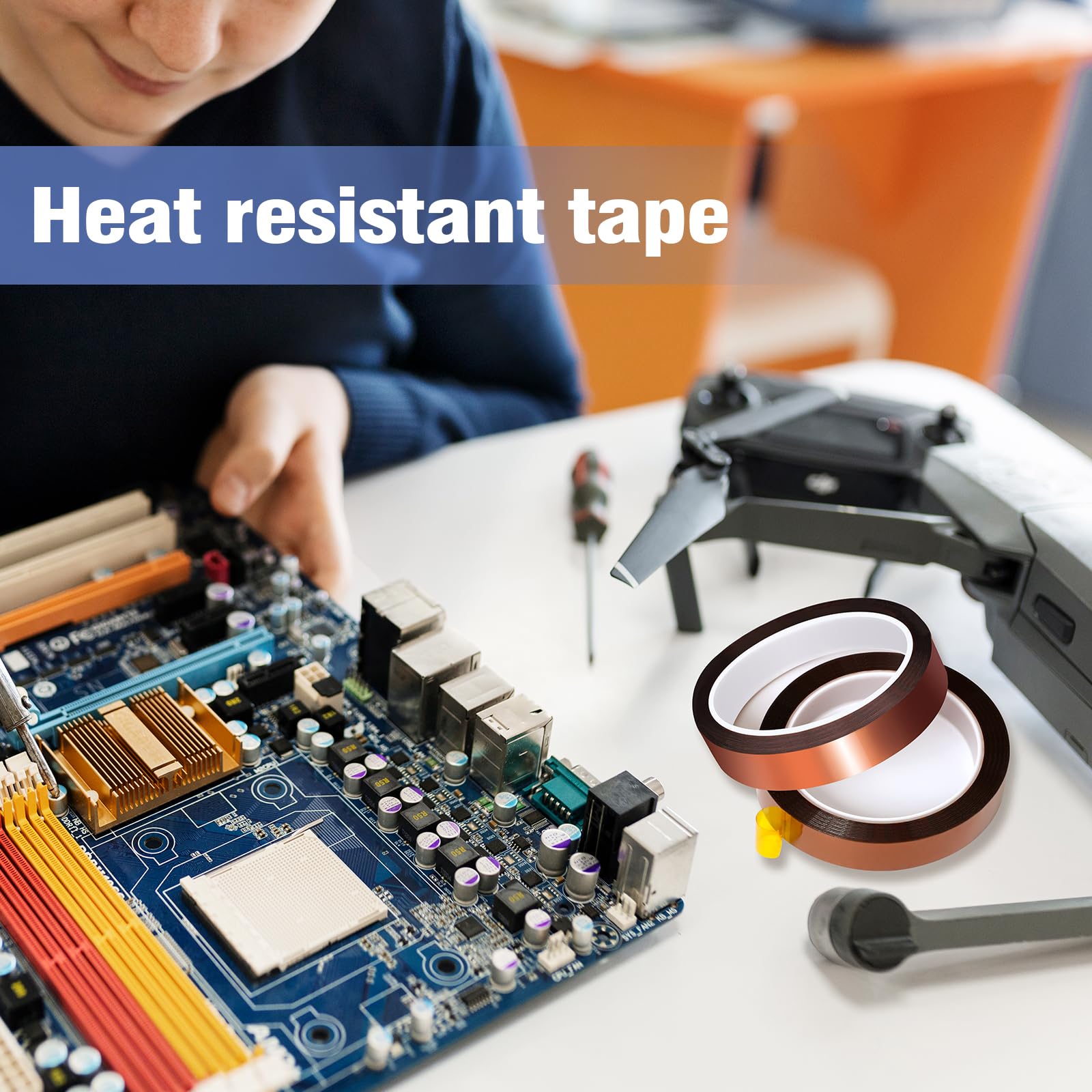 4 rollos de cinta Kapton marrón, 10 mm x 30 m, cinta térmica resistente al calor, resistente al agua, para placas de circuito, impresión de tazas, sin residuos