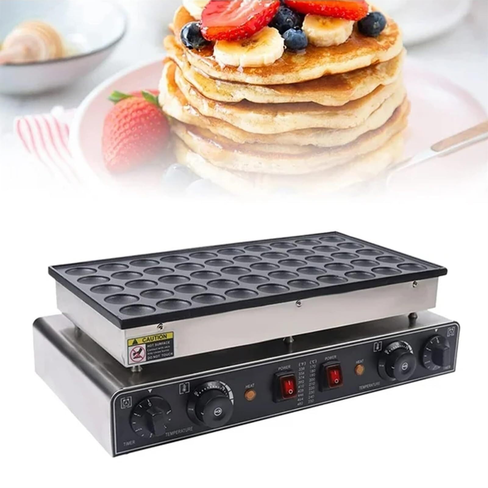 Mini pancake olandesi - 50 pezzi 1700W Macchina antiaderente commerciale per poffertjes, macchina elettrica per waffle dorayaki per casa, cucina, ristorante, panetteria, snack bar,