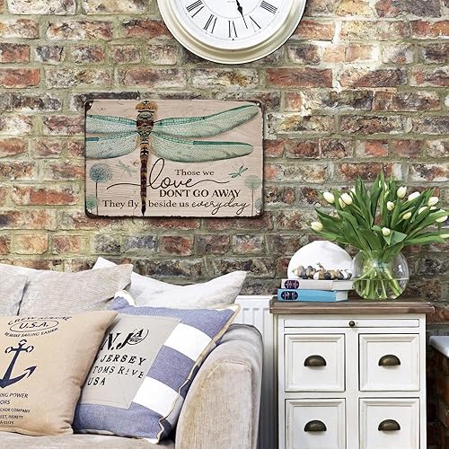 Miniatura 5 de YOYI ART Letrero de metal para decoración de pared de libélula de diente de león, con texto en inglés Those We Love Don't Go Away, letreros de