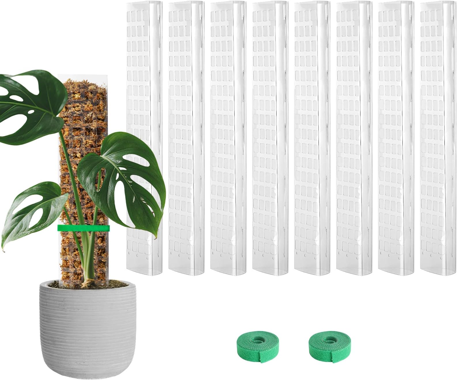 EOX 8 Pcs 15 Inch Plastic Moss Pole for Monstera, D Shaped Poles for Climbing Plants Work with Sphagnum Moss, 106 Inch Plant Stake Set of 8, Garden Ties