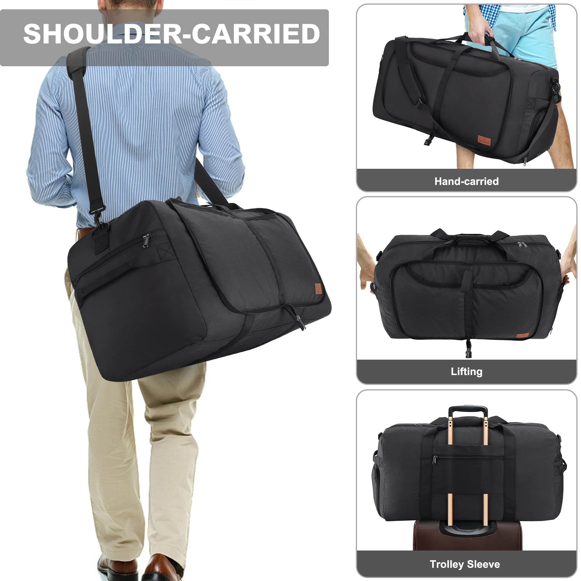 Vogshow 120L Bolsa de Viaje Plegable Grande, Bolsa Ligera Impermeable Plegable Bolsa de Fin de Semana, Bolsa Deporte con Compartimento para Zapatos para Hombres y Mujeres