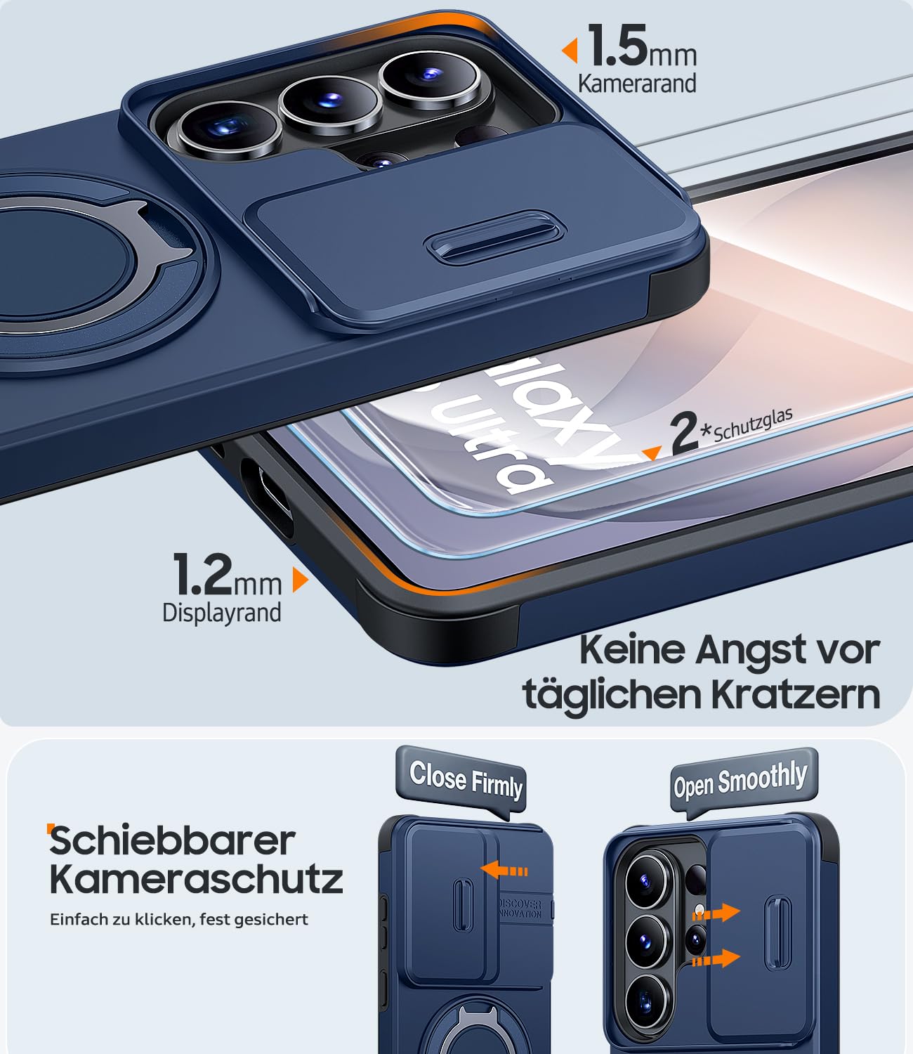 AOUIA für Samsung Galaxy S26 Ultra Hülle mit 2 Stück Panzerglas, Kameraschutz, 360° drehbarer Ringständer, Militärstandard Stoßschutz… – Ansicht 4