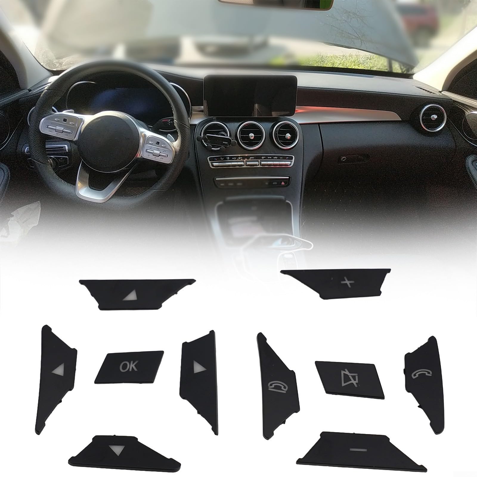 Schwarze Lenkrad Tasten Aufkleber Set 12 Stück Für Mercedes E C G Klasse C200 E250 E350 Glk Gla Ml Gls Für Baujahr 2012 Bis 2016