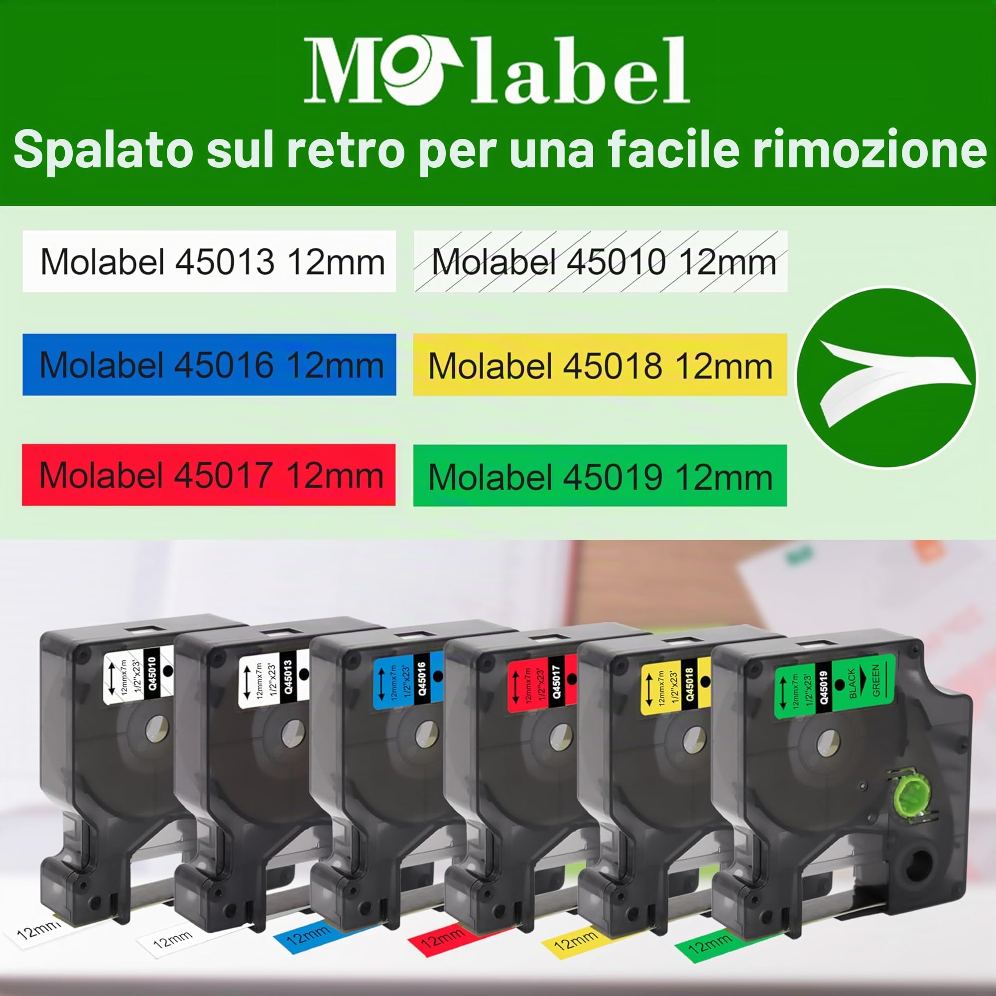 6 nastri compatibili Dymo D1 12 mm x 7 m per LabelManager 160 280 100 210D 360D 420P, 6 colori: bianco trasparente blu rosso giallo verde