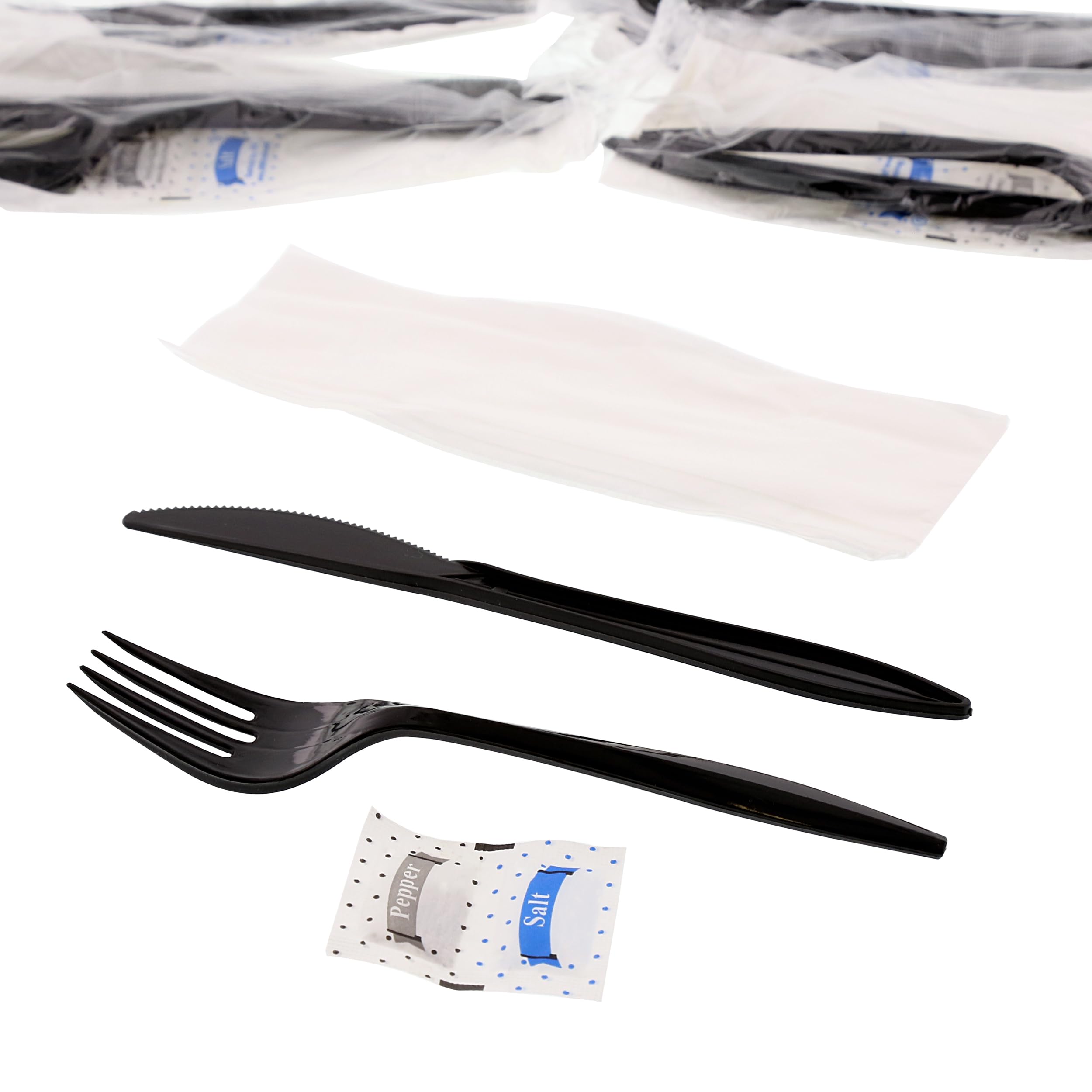 AmerCareRoyal 5-in-1 Disposable Silverware Medium Weight Plastic Utensil Set with Fork – Polypropylene, Black, Pack of 500, Model 5KP203B03-C