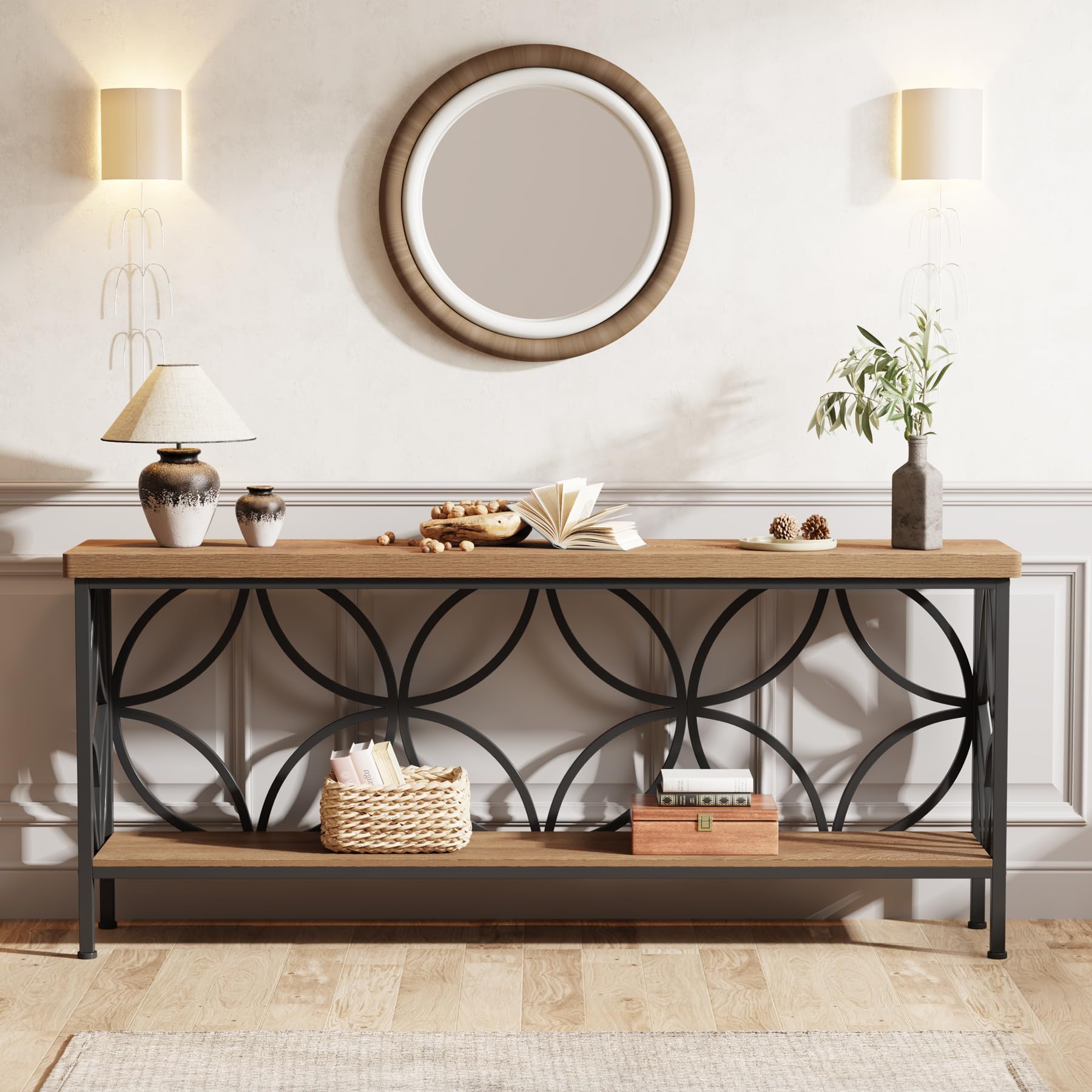 Tribesigns Tavolo consolle con ripiano, 160 cm, tavolino da corridoio, tavolino da salotto, design unico, per ingresso, corridoio, soggiorno, marrone chiaro