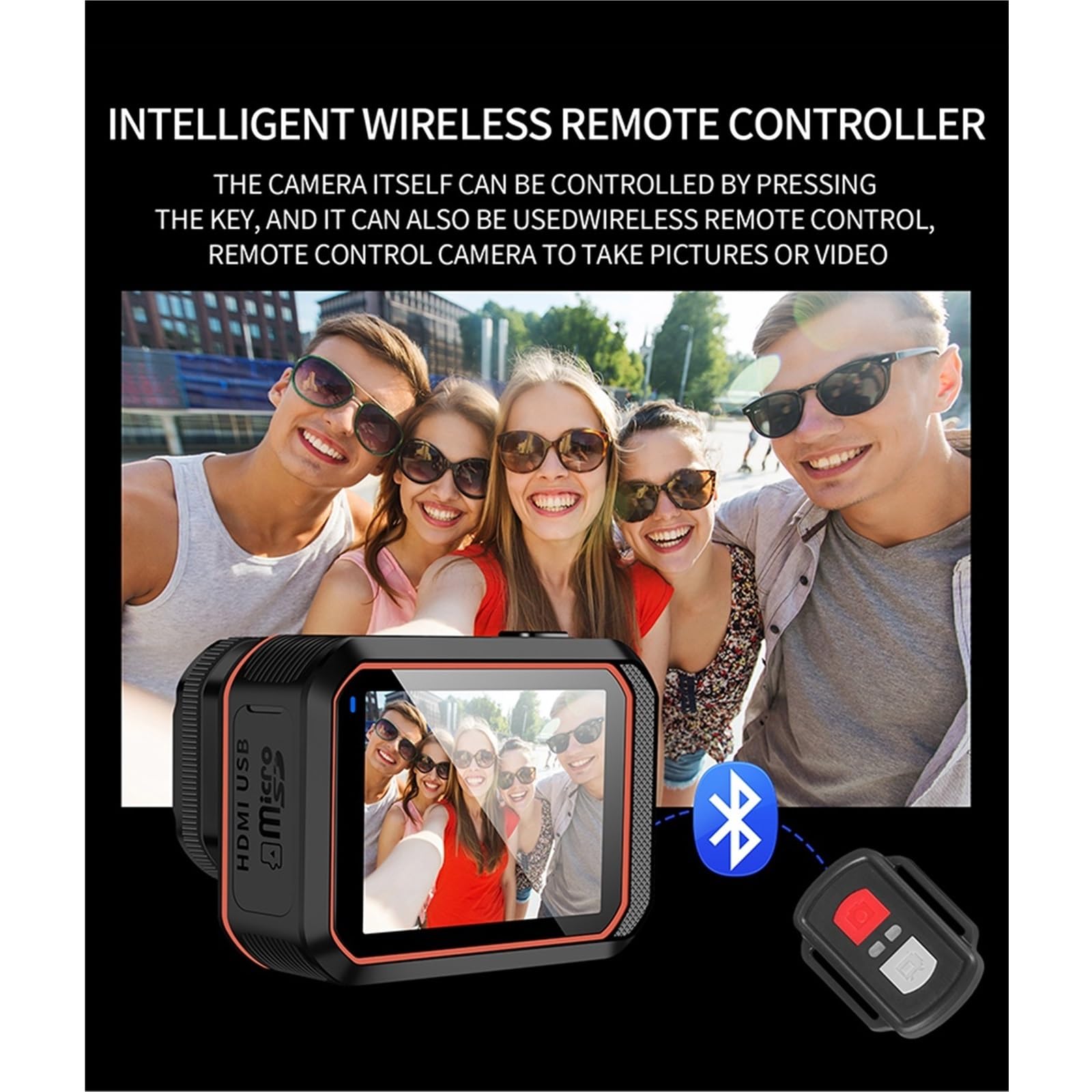 Action Camera 4K60FPS Con Schermo Del Telecomando Impermeabile Sport Drive Recorder Helmet Cam Scatta Nitida Fluida(With 32G Card,Camera -selfie stick)