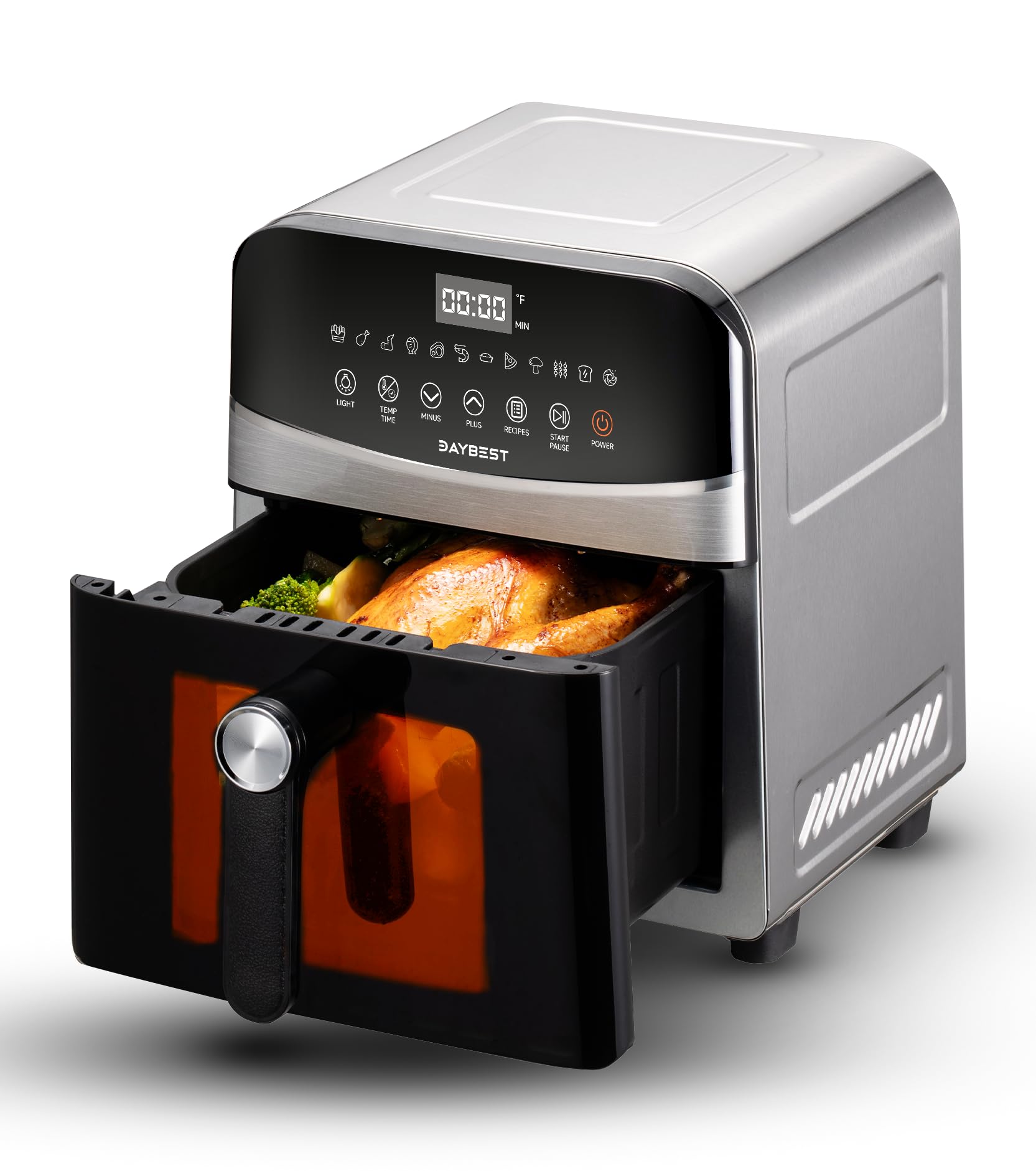 Stainless Steel Air Fryer Ceramic, DAYBEST 1700W Visible Air Fryer Stainless Steel with Dual Heatings Quick Cook 6L Compact Air Fryer Portable Dishwasher Safe (6L, Stainless Steel)